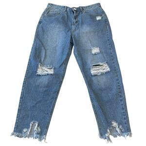 Boohoo Womens Jean Size 12 Ripped Distressed High Waist Mom Stretch Denim Jeans